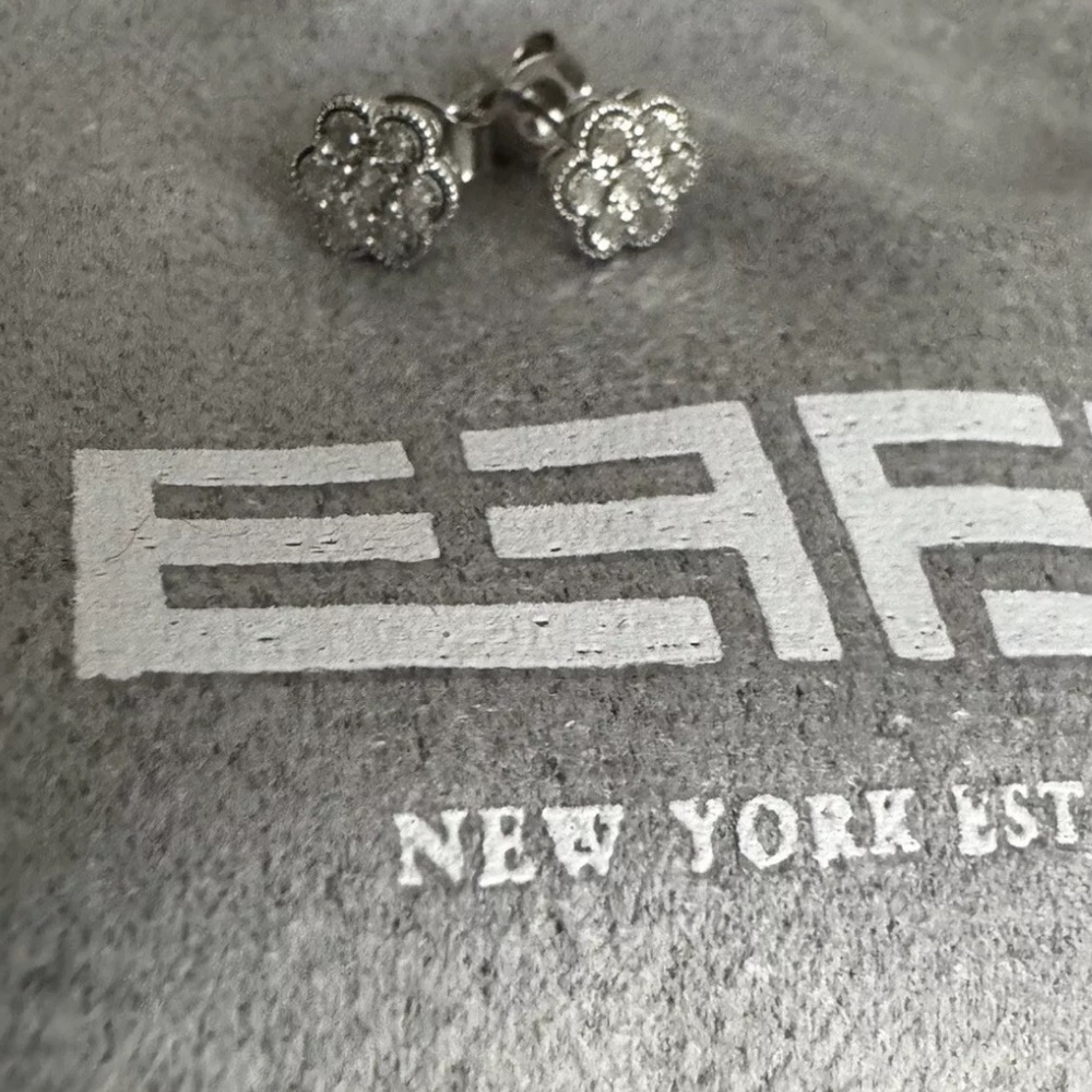Effy Classic Sterling Silver Natural Diamond Bouquet Stud Earrings New